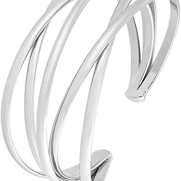 Boho Multi-Layer Cross Wire Cuff Bracelet for Women Adjustable Jewelry - Picture 1 of 7